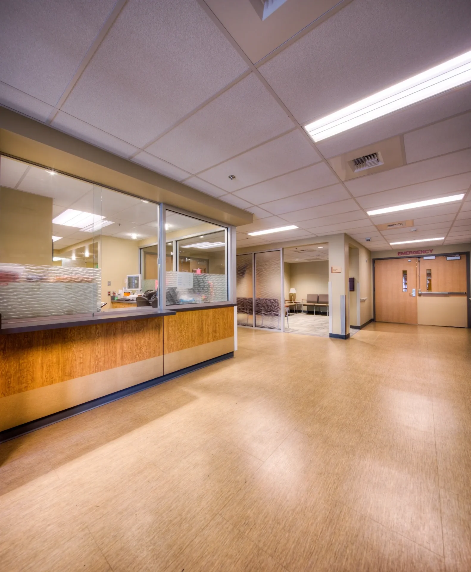 Hospital emergency reception area with waiting room