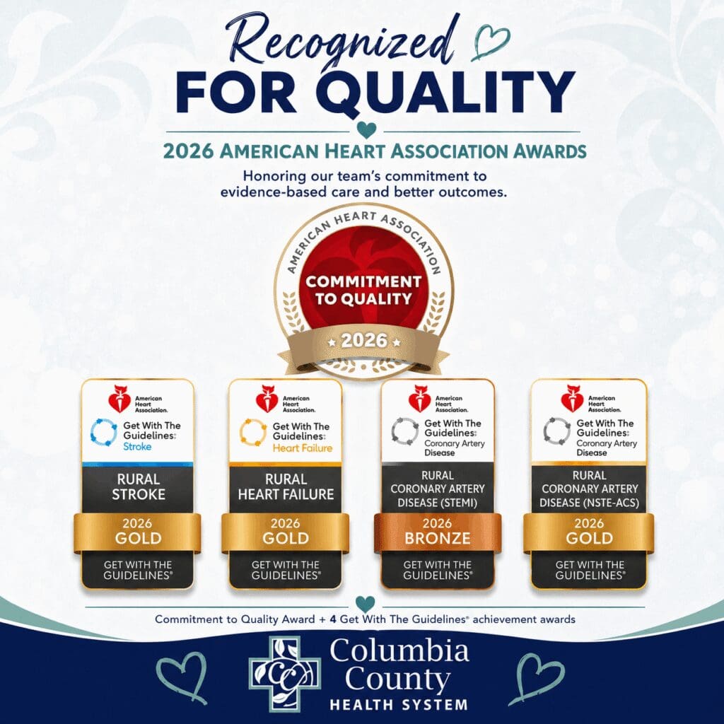Columbia County Health System award recognition poster.
