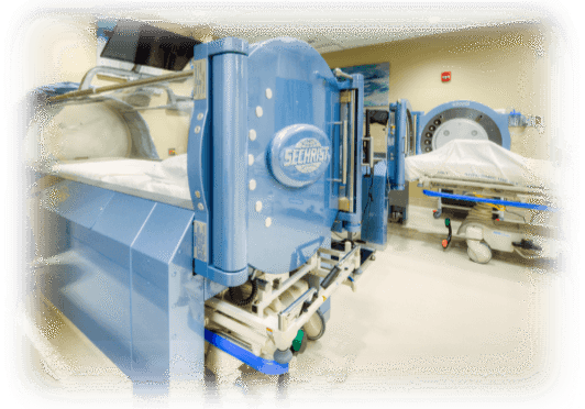 Hyperbaric chamber in medical treatment room.